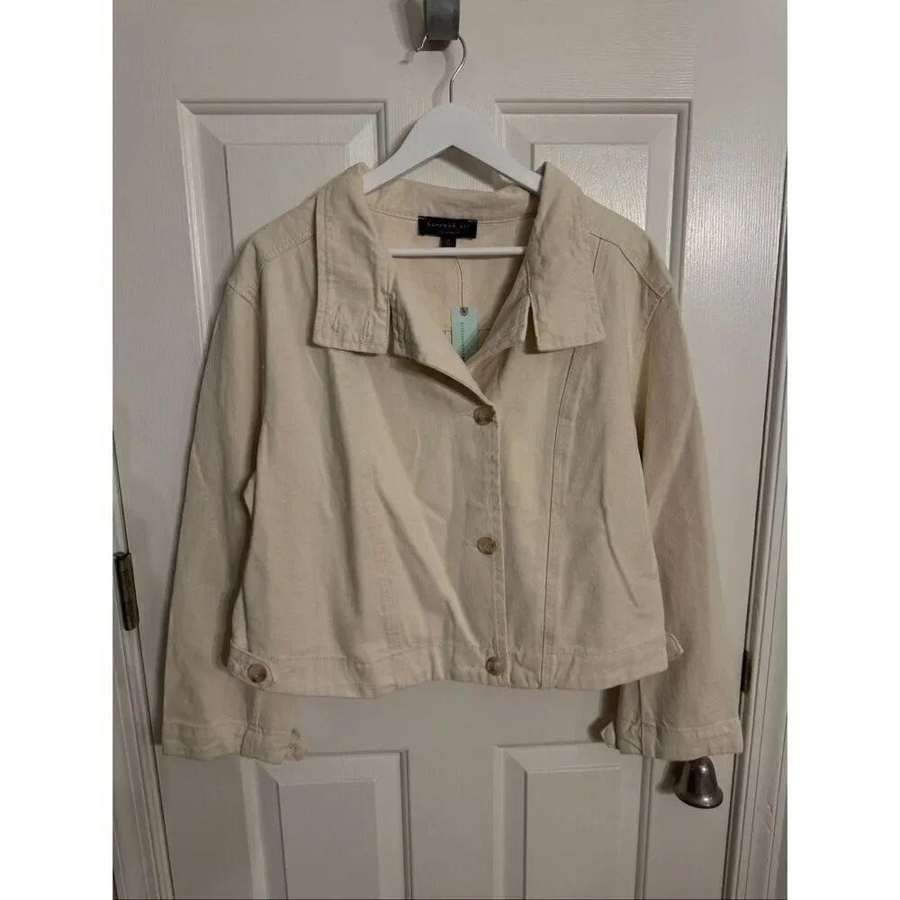 Anthropologie Current Air Cream Canvas Funnel Neck Jacket sz 1X NWT